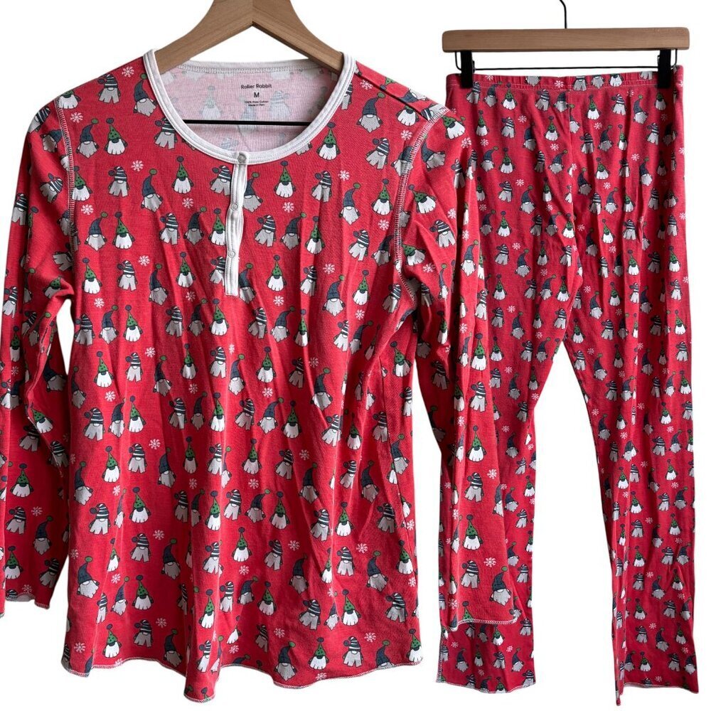 Roller Rabbit Red Gnome Christmas Holiday Pajama Set Medium Pima Cotton